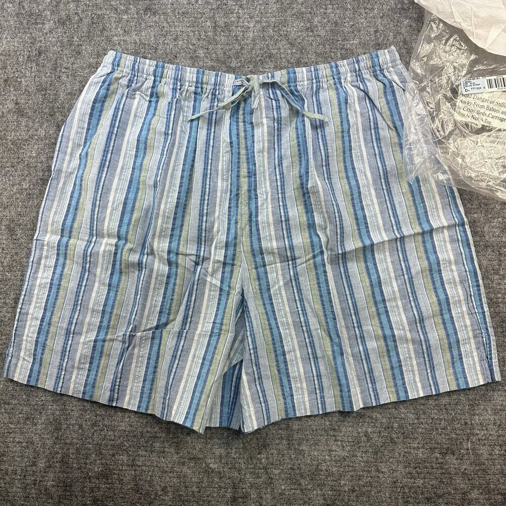 Vintage 90s Shorts Women Extra Large Blue Striped Pull On Pockets Deadstock